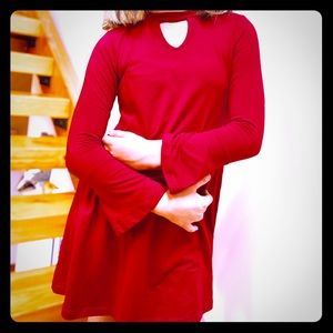Red long sleeve a line dress